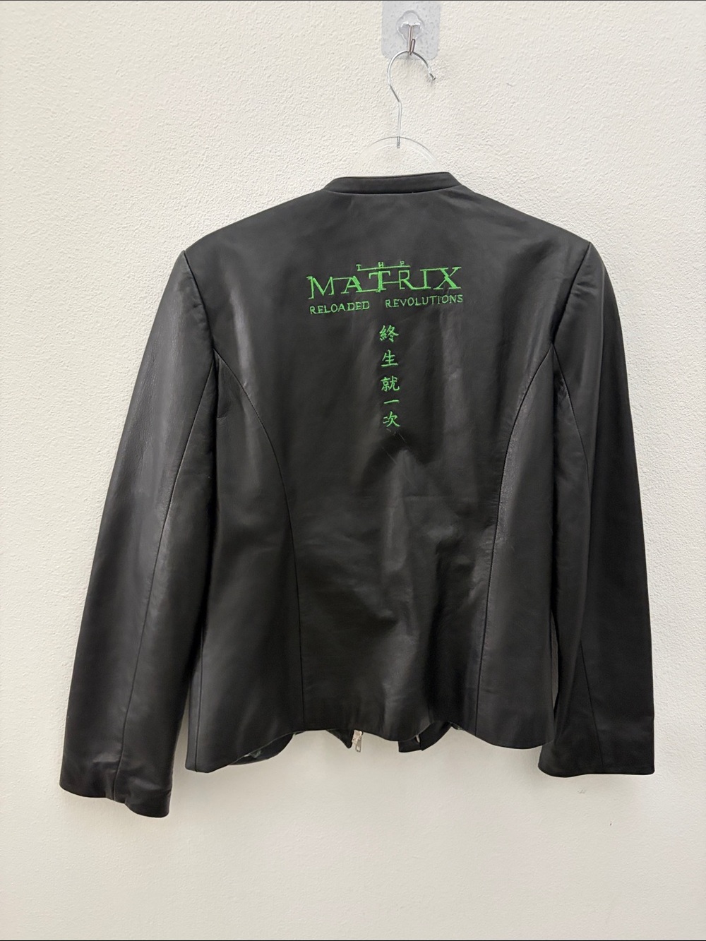 Vintage Rare The Matrix Promo Women's Black Leather Jacket with Stand Collar XL